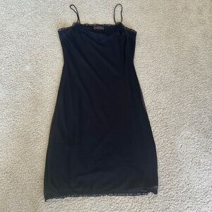 Ralph Lauren Black Sleeveless Mini Slip Dress Mesh Ruffle Hem M Vintage Preppy